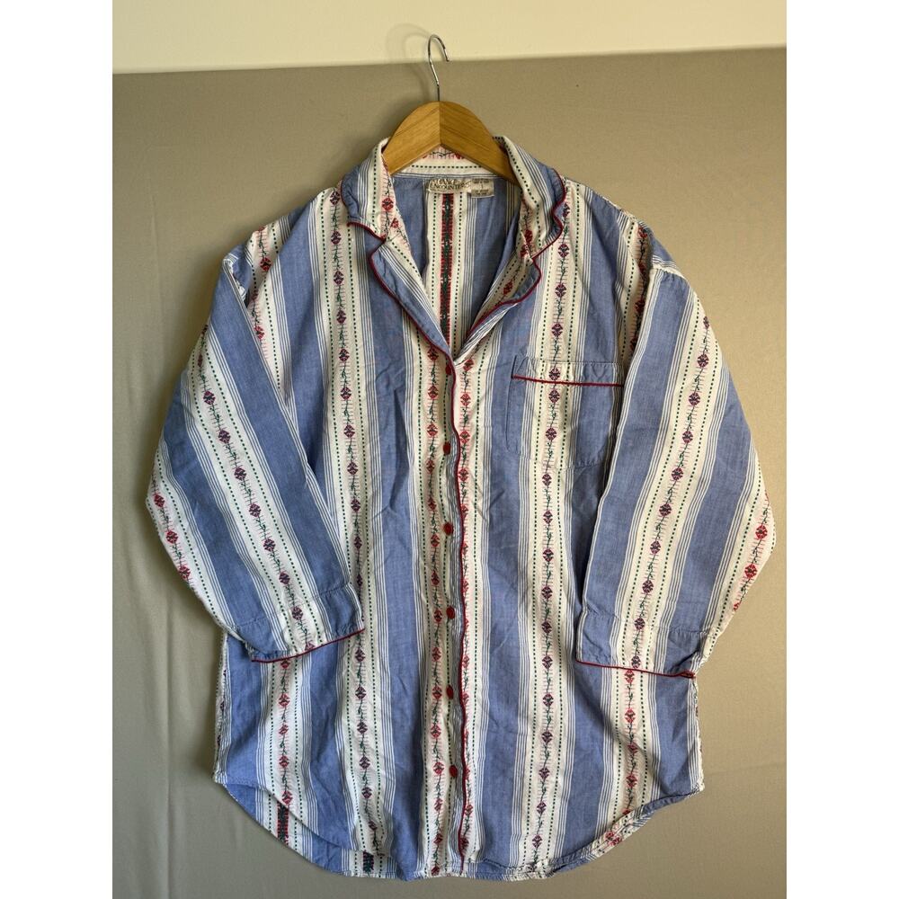 Vintage Chance Encounters Floral Stripe Pajama Top Shirt Womens S Cottagecore